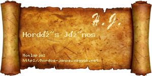 Hordós János névjegykártya